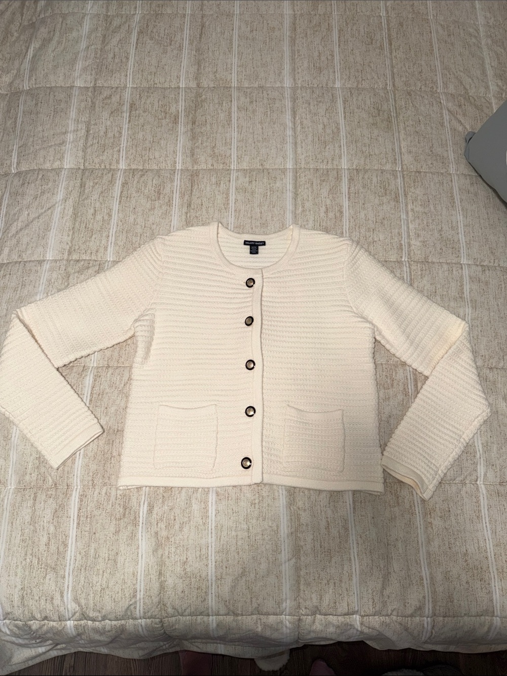 Hilary Radley Cream Button-Front Textured Cardigan
